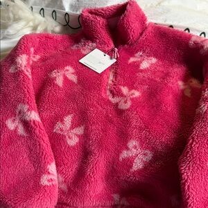 Beach Riot Hot Pink Fuzzy Quarter-Zip Pullover with White Floral Prints